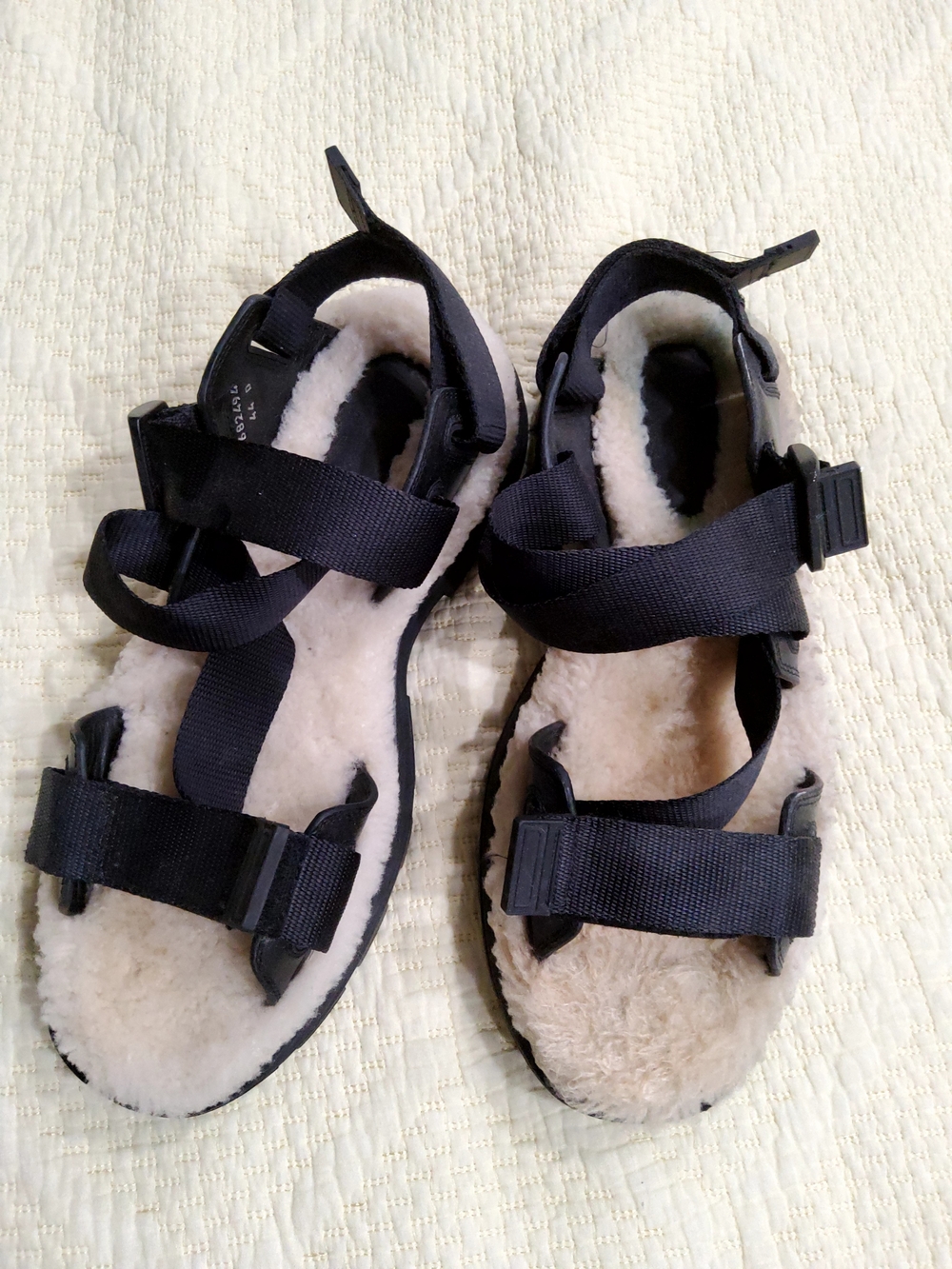 Alexander McQueen Black Shearling Tread Sandals Size 44 D